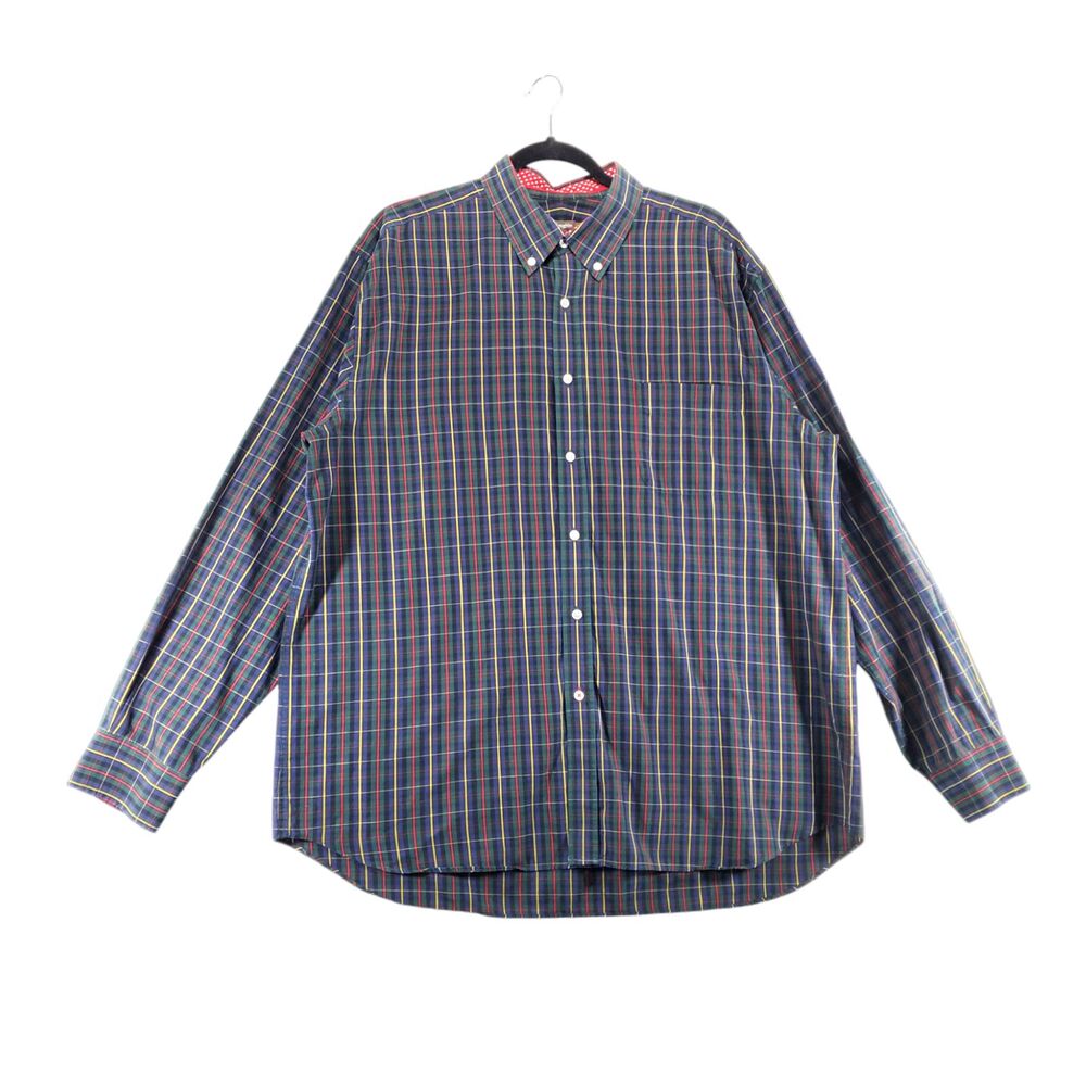 XL J. Mclaughlin Men's Button Up Shirt Plaid Blue Green Yellow Red Contrast Cuff